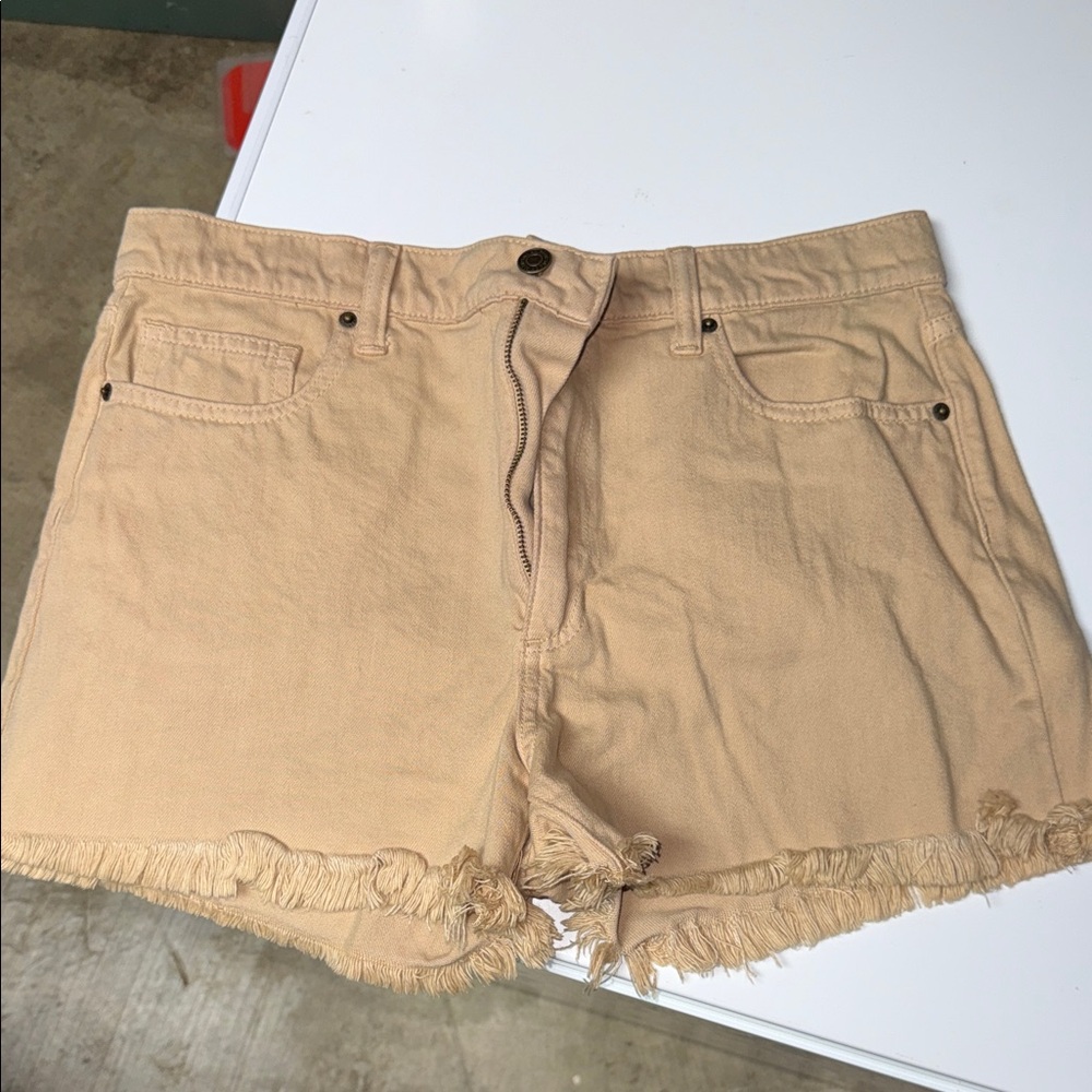 Sneak Peek Tan Frayed Jean Shorts